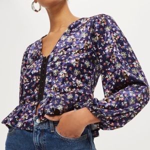 Topshop Floral Velvet Hook and Eye Top